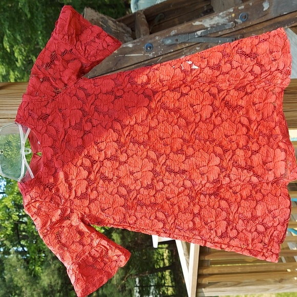 Toffee Apple Vintage Red Floral Lace design Bell Sleeve Dress Toddler Sz 3T - Picture 4 of 11